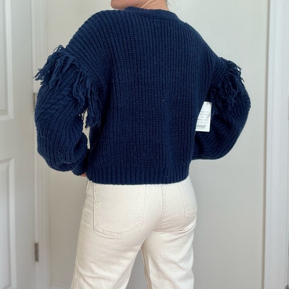 Fringe Trim Heavy Knit V-neck Cardigan - Picture 6 of 9